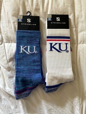 NWT KU Logo Athletic Crew Socks - White & Blue